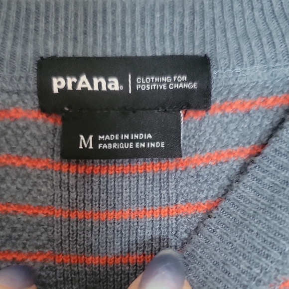 prana Gray and Red Striped Sweater | Medium | Casual Cozy - Picture 3 of 5